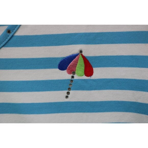 Quaker Factory Striped Short Sleeve Blouse-Embroidered-Rhinestones-Medium - Picture 5 of 11